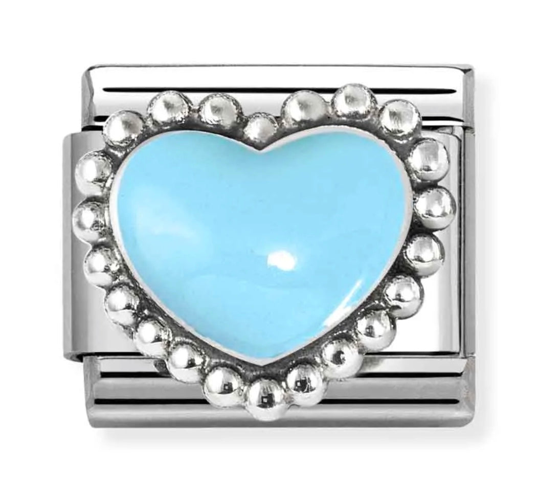 Classic Silver Light Blue Dotted Heart Link