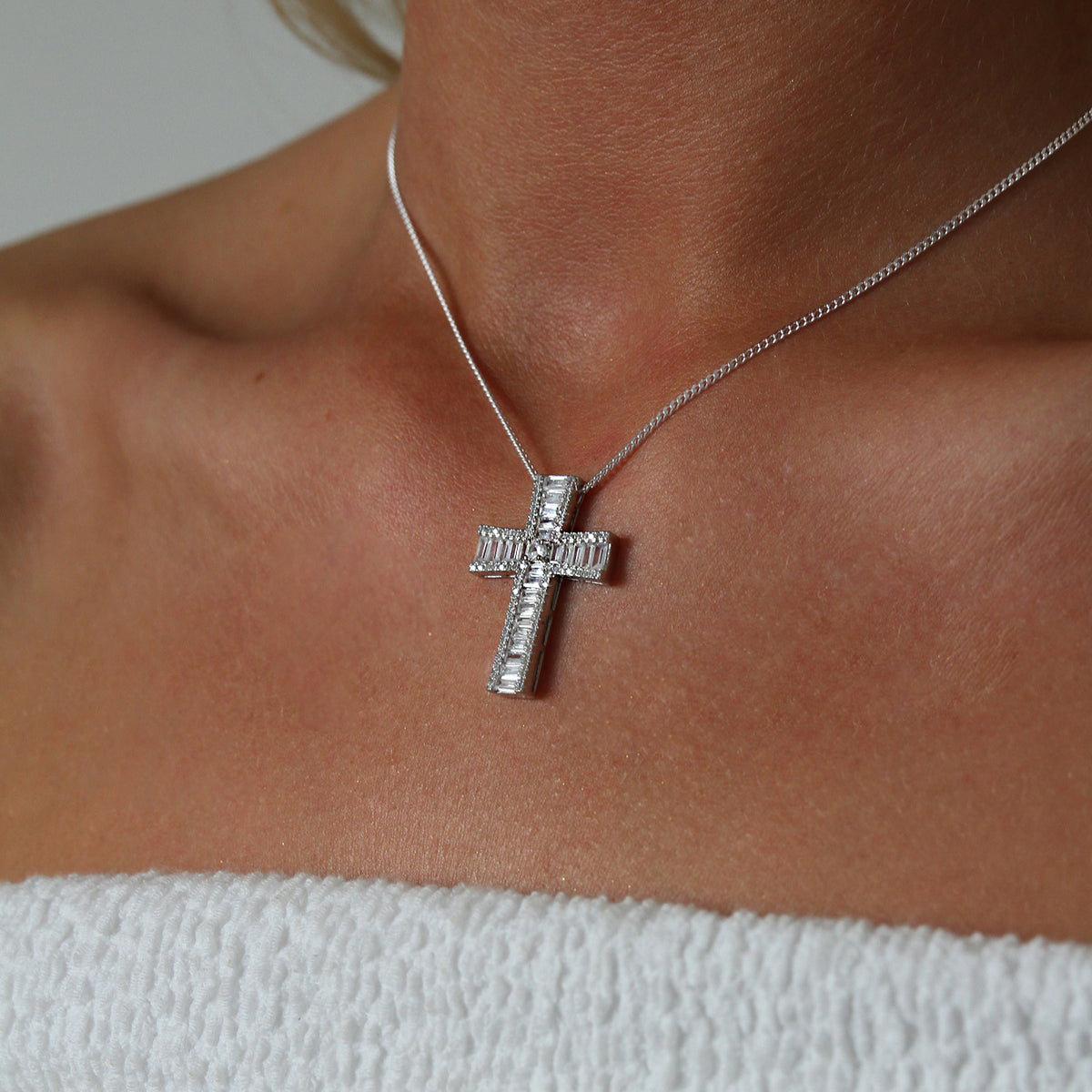 Cathedral Cross Necklace Sterling Silver Necklace Cubic Zirconia