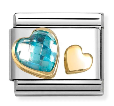 Classic Gold Hearts Light Blue CZ Stone Link