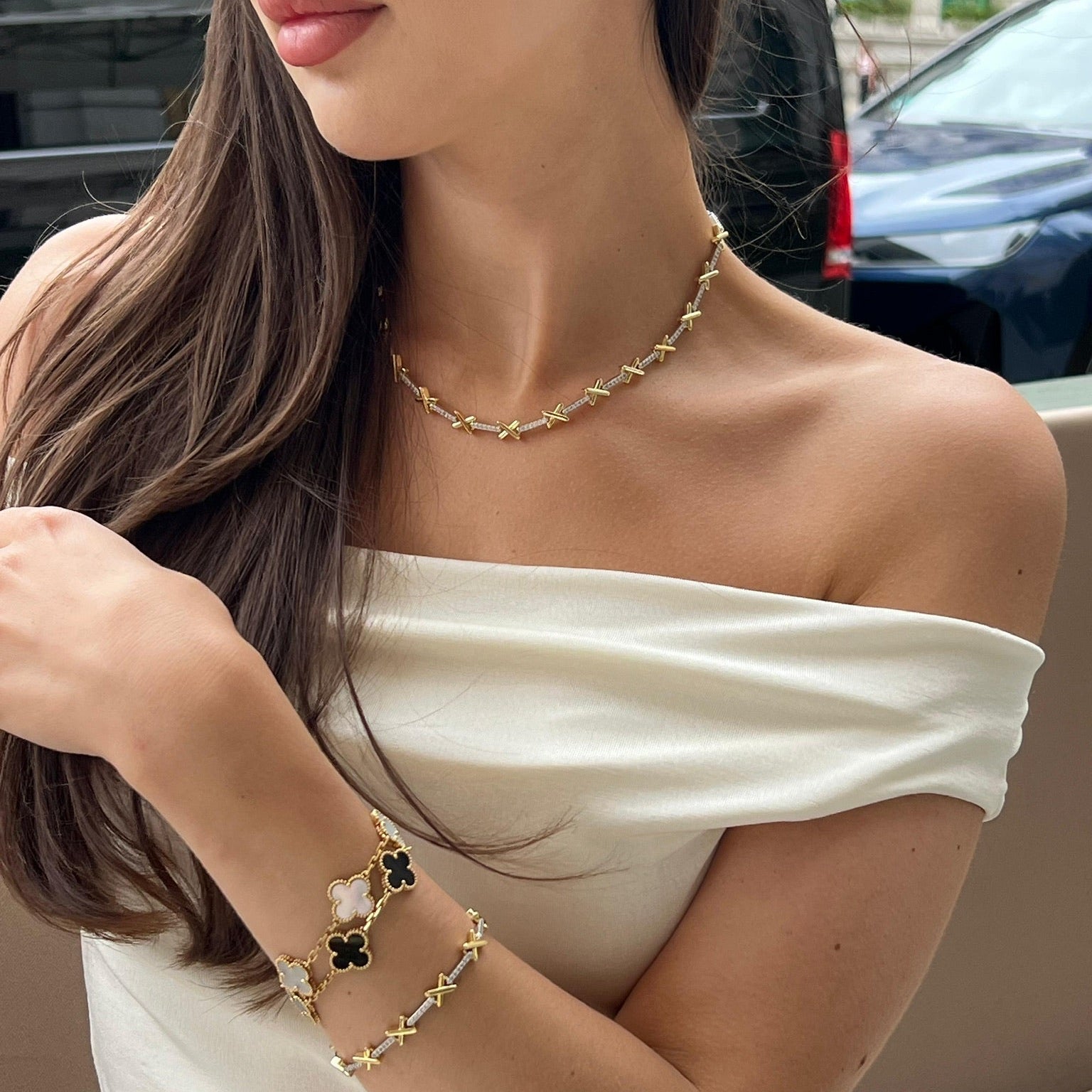 Kiss Tennis Necklace Silver & Gold | Say It With