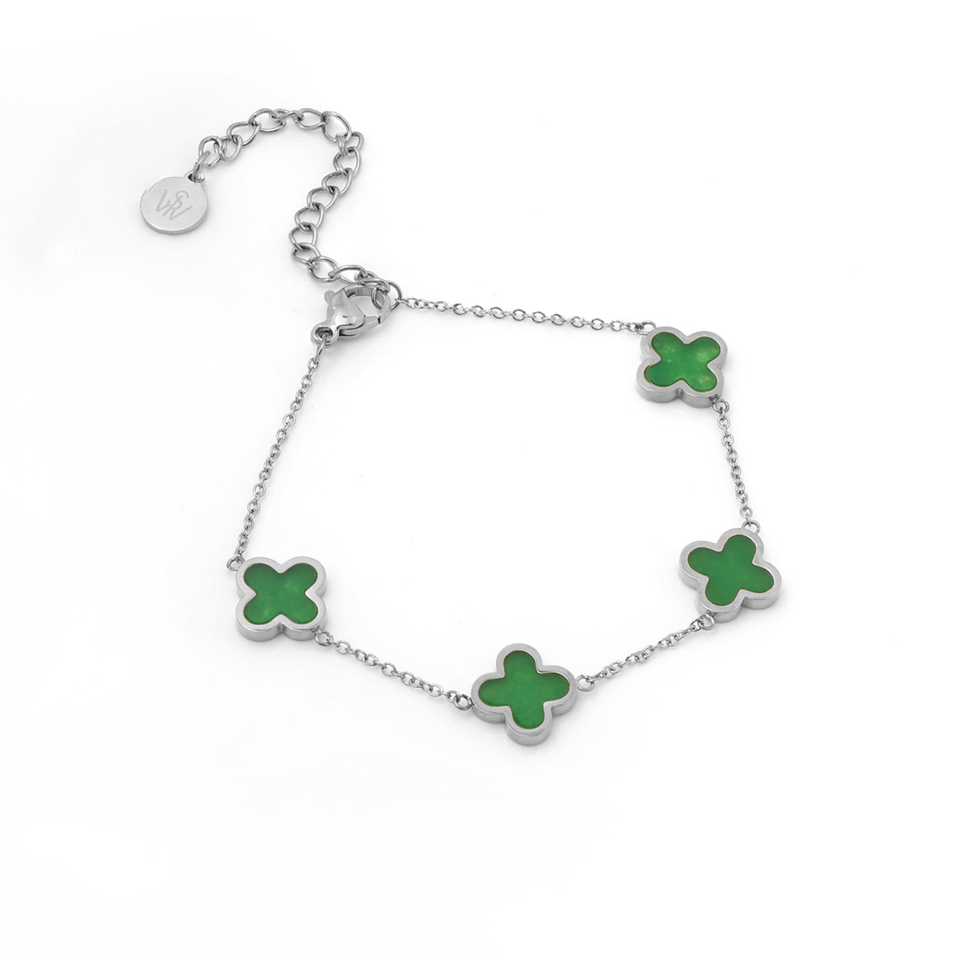 Green Crystal Clover Bracelet Silver | Say It With
