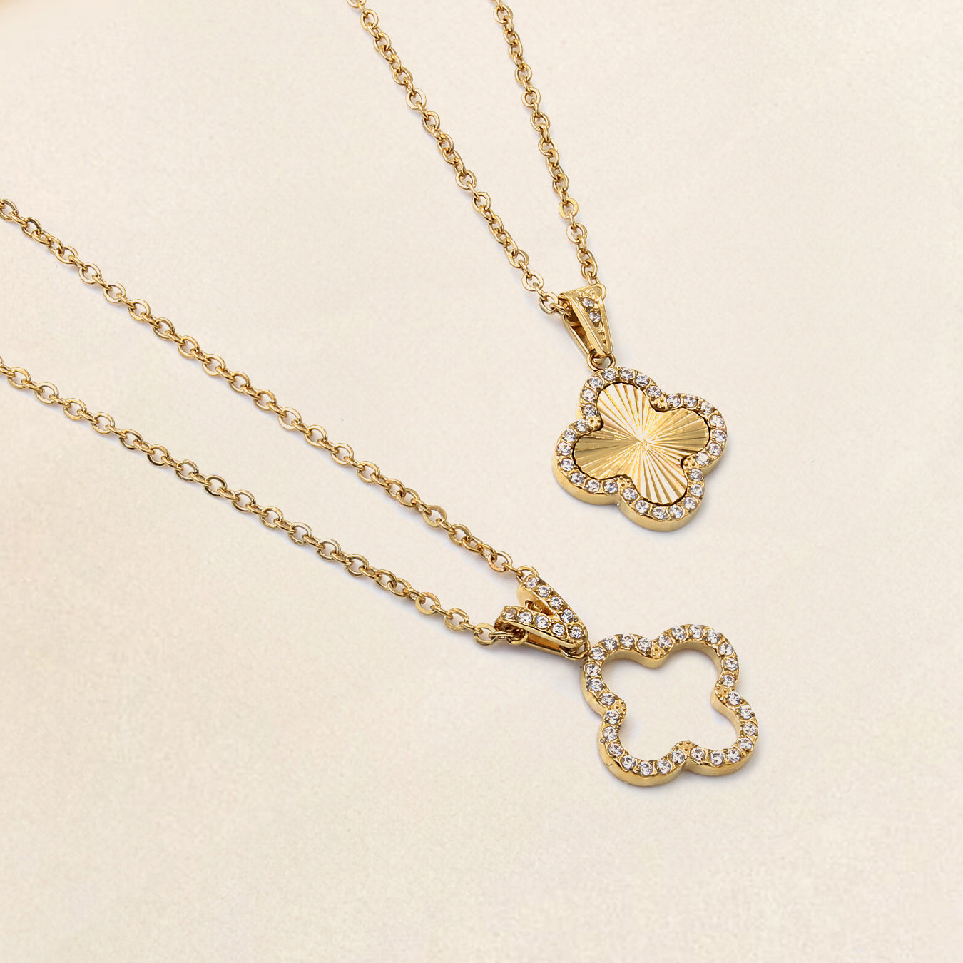 Open Clover CZ Necklace Yellow Gold | Say It With