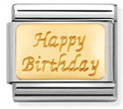 030121/09 Classic ENGRAVED SIGNS s/Steel,bonded yellow gold Happy Birthday - SayItWithDiamonds.com