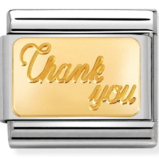 030121/26 Classic ENGRAVED SIGNS,S/steel,bonded yellow gold Thank you - SayItWithDiamonds.com