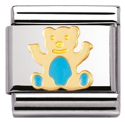 030212/33 Classic S/Steel,S/steel,enamel,bonded yellow gold bear Light blue bear