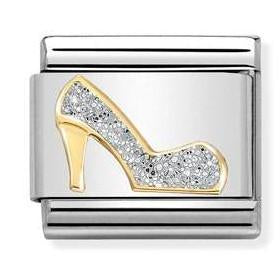 030220/04 Classic GLITTER ,steel, enamel bonded yellow gold,SILVER shoe - SayItWithDiamonds.com