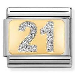 030224/02 Classic GLITTER PLATES, steel, enamel, bonded yellow gold, SILVER Number 21 - SayItWithDiamonds.com