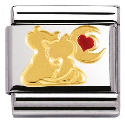030248/13 Classic,S/steel with enamel and bonded yellow gold Cats with heart and moon - SayItWithDiamonds.com