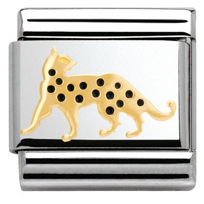 030248/16 Classic EARTH ANIMALS,S/steel, enamel and bonded yellow gold Leopard - SayItWithDiamonds.com