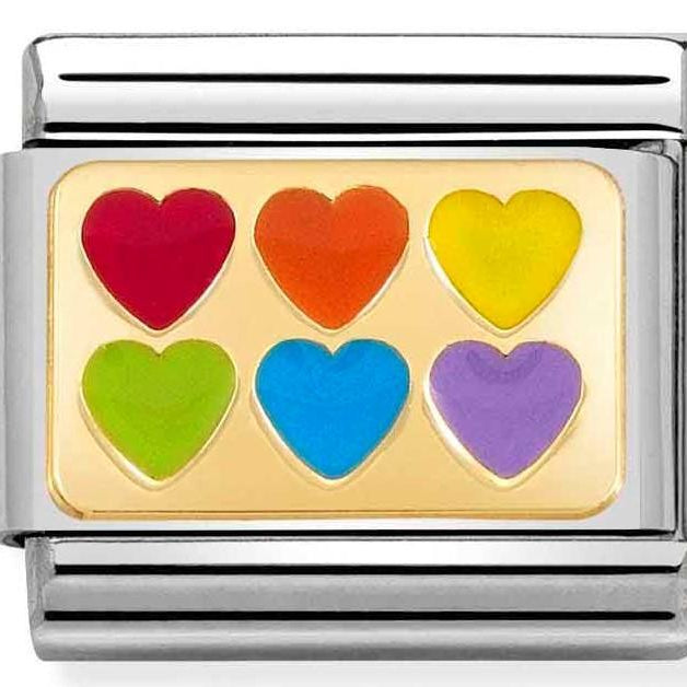 030263/22 Classic PLATES steel, enamel,yellow gold 6 Rainbow hearts - SayItWithDiamonds.com