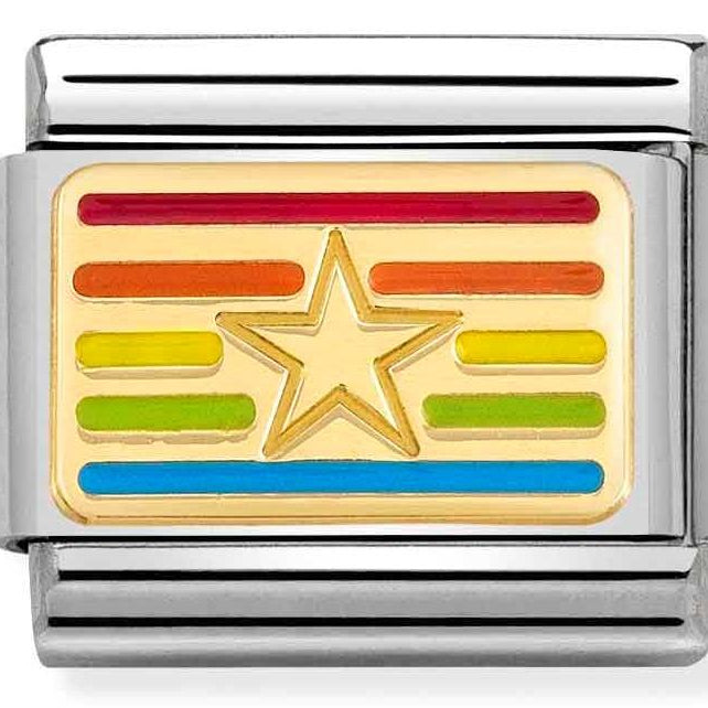 030263/23 Classic PLATES steel,enamel, yellow gold Rainbow STAR flag - SayItWithDiamonds.com