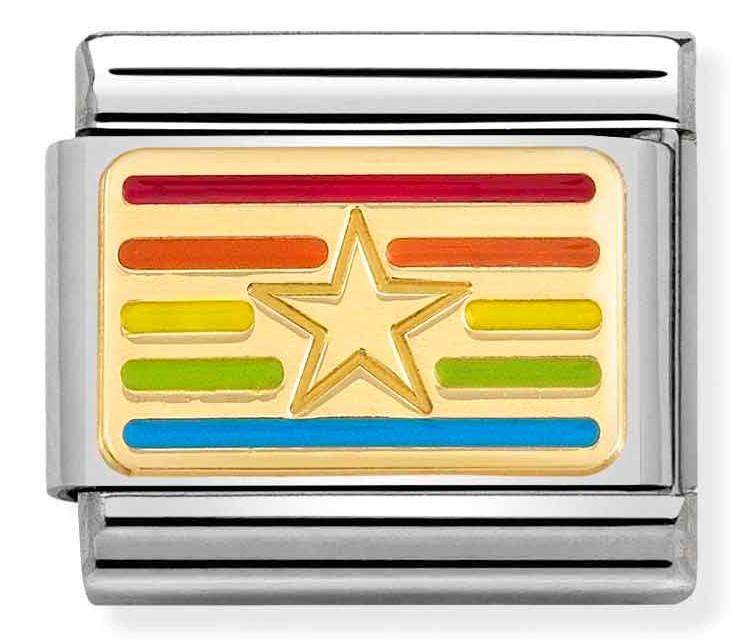 030263/23 Classic PLATES steel,enamel, yellow gold Rainbow STAR flag