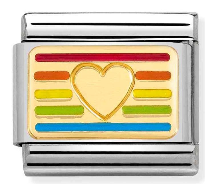 030263/24 Classic PLATES steel ,enamel,yellow gold Rainbow HEART flag - SayItWithDiamonds.com