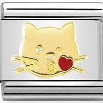 030272/45 Classic SYMBOLS steel,enamel & yellow gold Cat kiss - SayItWithDiamonds.com