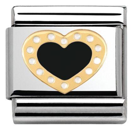 030283/02 Classic LOVE 2 stainless steel? enamel and yellow gold Heart with dots BLACK - SayItWithDiamonds.com