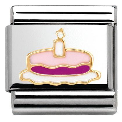 030285/05 Classic MADAME MONSIEUR and steel and yellow gold sm Cake with candle