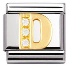 030301/04 Classic LETTERS,S/Steel,Bonded Yellow Gold,CZ D