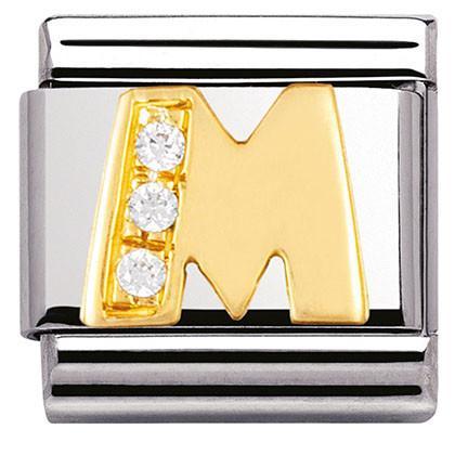 030301/13 Classic LETTERS,S/Steel,Bonded Yellow Gold CZ M