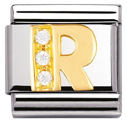 030301/18 Classic LETTERS,S/Steel,Bonded Yellow Gold CZ R