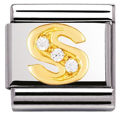 030301/19 Classic LETTERS,S/Steel, Bonded Yellow Gold CZ S