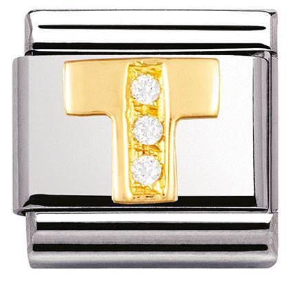 030301/20 Classic LETTERS,S/steel,Bonded Yellow Gold CZ T