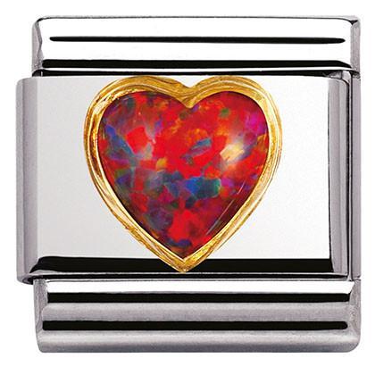 030501/08 Classic STONES HEARTS.S/Steel,Bonded Yellow Gold RED OPAL - SayItWithDiamonds.com