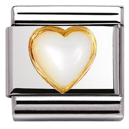 030501/12 Classic STONES HEARTS,S/Steel,Bonded Yellow Gold WHITE MOTHER OF PEARL - SayItWithDiamonds.com