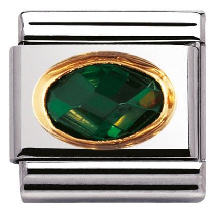 030601/027 Classic FACETED CZ stone,Emerald Green S/Steel, Bonded Yellow Gold - SayItWithDiamonds.com