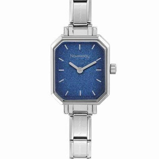 076030/024 PARIS watch,S/teel strap RECTANGULAR Glitter BLUE - SayItWithDiamonds.com