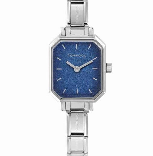076030/024 PARIS watch,S/teel strap RECTANGULAR Glitter BLUE - SayItWithDiamonds.com