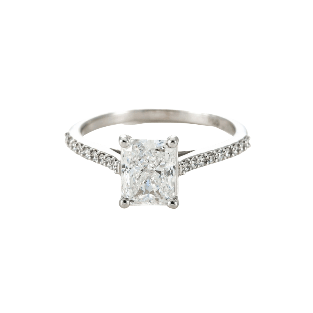 Radiant Cut Diamond Band 18ct White Gold Diamond Engagement Ring