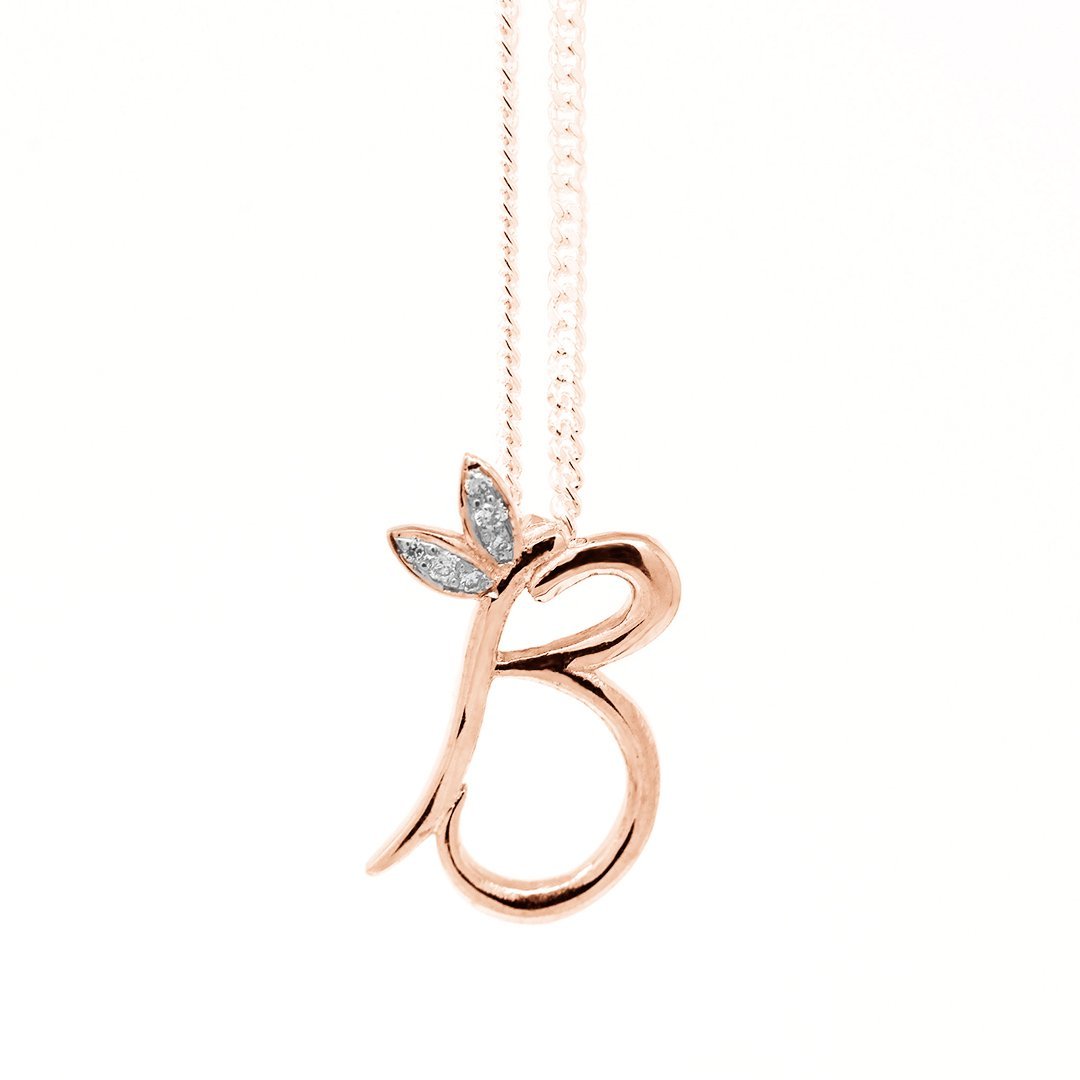 18ct Rose Gold Winged Initial Necklace