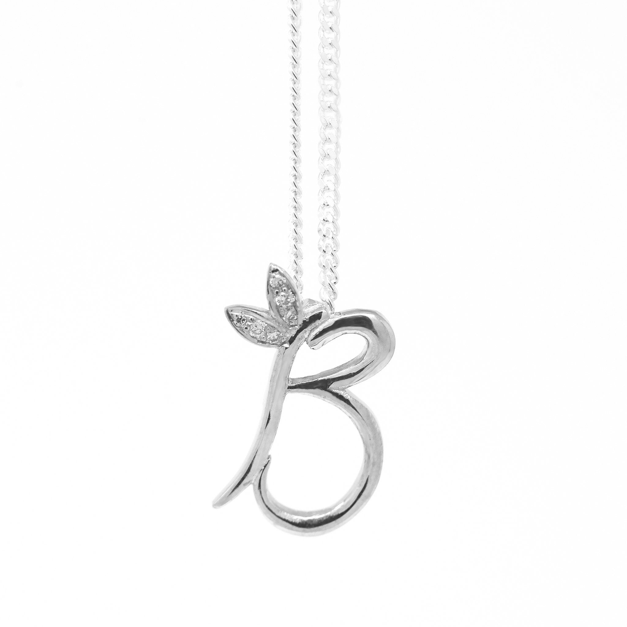 18ct White Gold Winged Initial Necklace