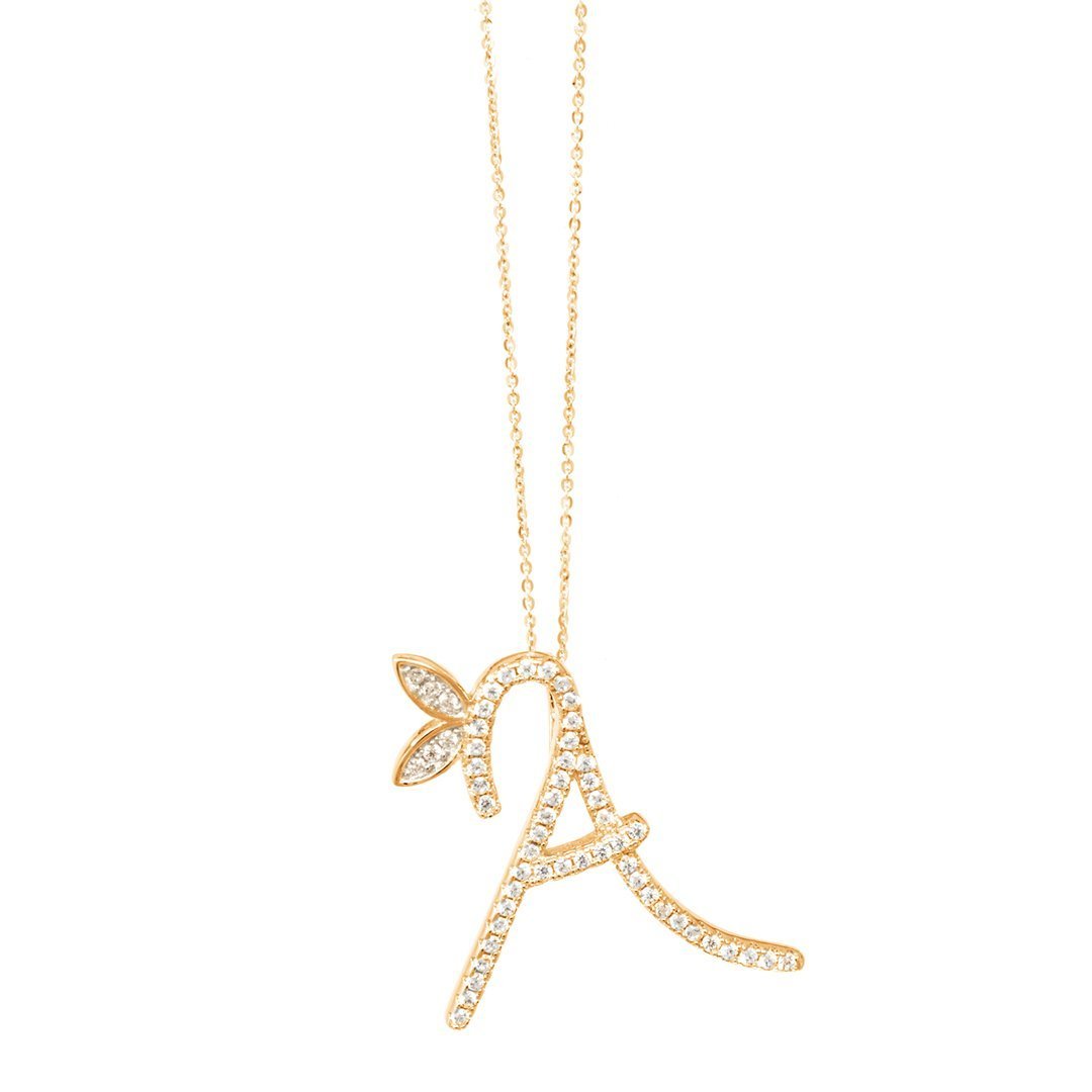 18ct White / Yellow / Rose Gold 3/4 Inch Diamond Initial Necklace