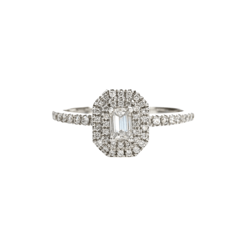 .30ct Emerald Cut Double Halo Diamond Band - 18ct White Gold