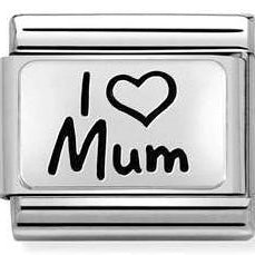330111/01 Classic PLATES steel and 925 silver I Love Mum - SayItWithDiamonds.com