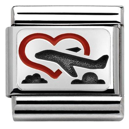 330208/02 CL OXIDIZED PLATES,steel,enamel,925 silver Heart with plane - SayItWithDiamonds.com