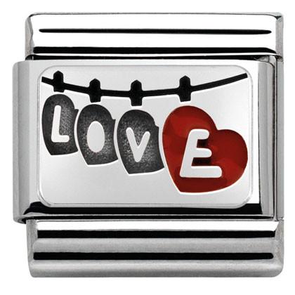 330208/04 CL OXIDIZED PLATES,steel,enamel,925 silver Love with hanging hearts - SayItWithDiamonds.com