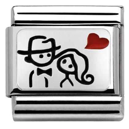 330208/10 CL OXIDIZED PLATES,steel,enamel, 925 silver Couple with heart - SayItWithDiamonds.com