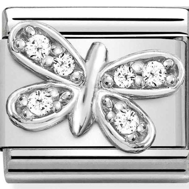 330304/35 Classic SYMBOLS steel,CZ & silver 925 WHITE butterfly - SayItWithDiamonds.com