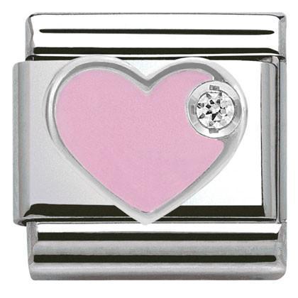 Classic Link Silver & Cz Heart Charm
