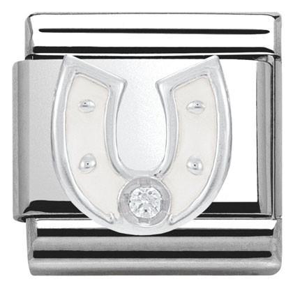 330305/12 CLASSIC Silver & enamel,1 CZ,925 silver white horseshoe - SayItWithDiamonds.com