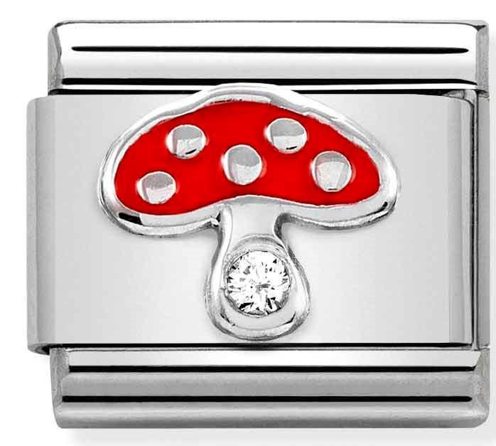 330305/18 Classic SYMBOLS S/steel,enamel,1 CZ & 925 silver Mushroom