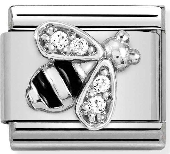 330321/02 Classic,S/Steel,enamel,CZ, 925 silver,Bee