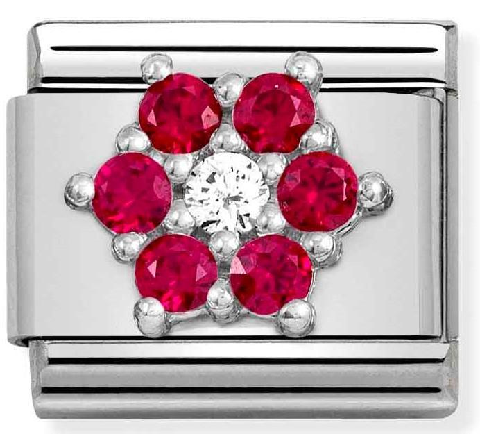 330322/02 Classic SYMBOLS steel, Cz & silver 925 RICH RED & WHITE flower