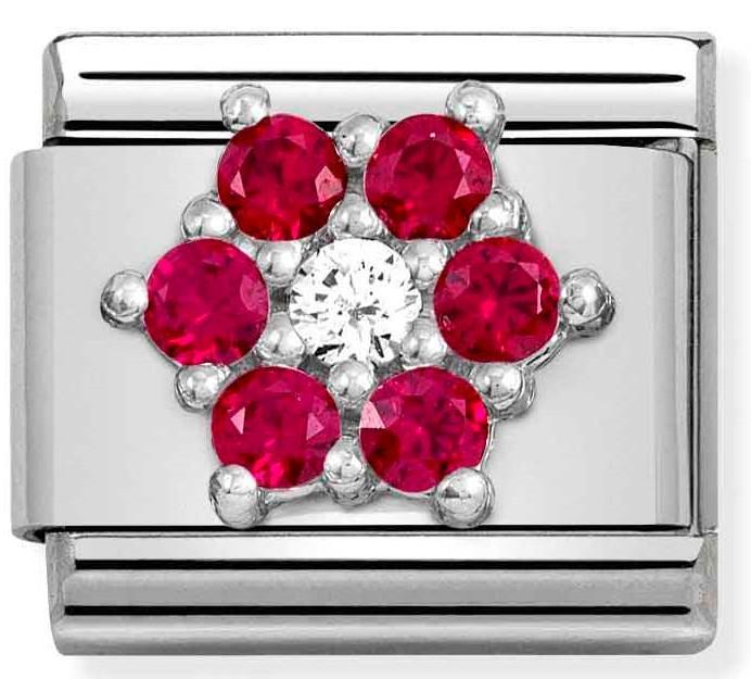 330322/02 Classic SYMBOLS steel, Cz & silver 925 RICH RED & WHITE flower - SayItWithDiamonds.com