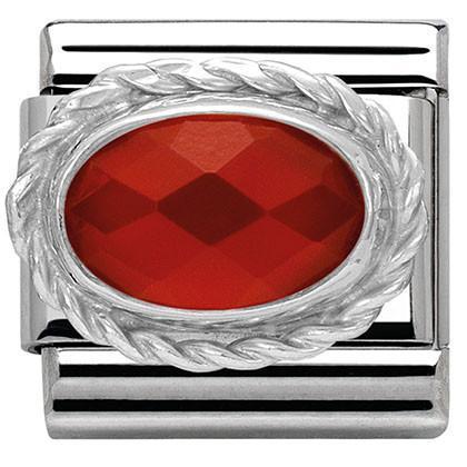 330503/28 Classic stones S/Steel, rich silver 925 setting Faceted Red Agath - SayItWithDiamonds.com