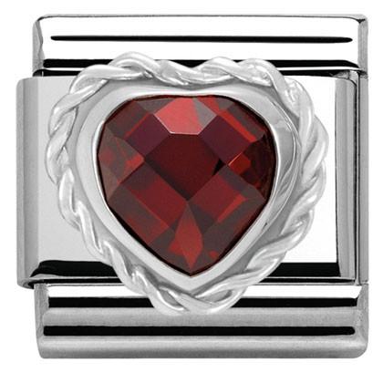 330603/005 Classic HEART FACETED CZ ,S/steel,925 silver twisted setting RED - SayItWithDiamonds.com