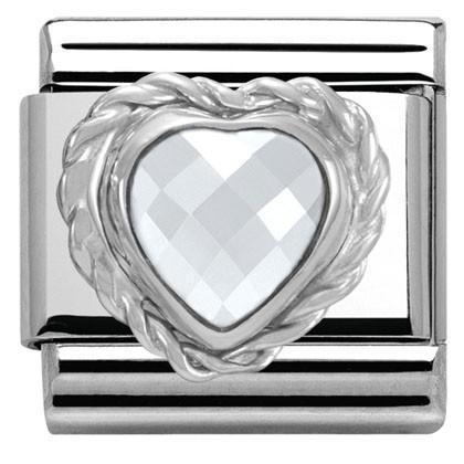 330603/010 Classic HEART FACETED CZ,S/Steel,925 silver twisted setting White