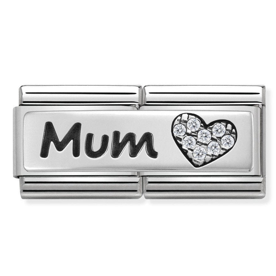 Classic Double Link CZ Mum & Heart Charm